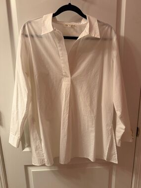 Eileen Fisher White Split-Neck Tunic Blouse